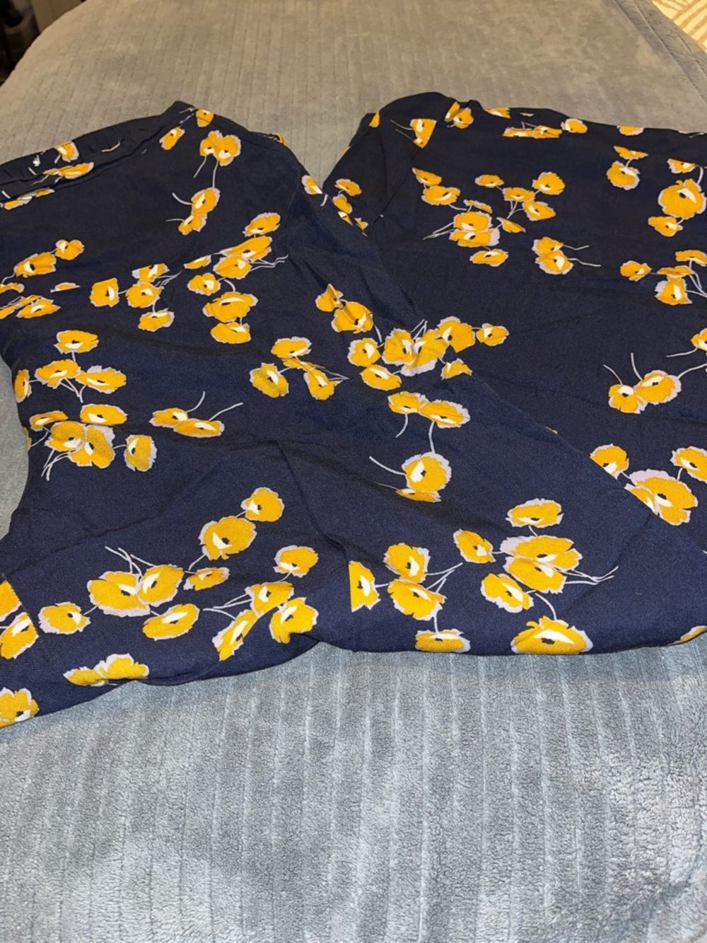 POPSUGAR Navy Wide Leg Pants with Yellow Floral Print
